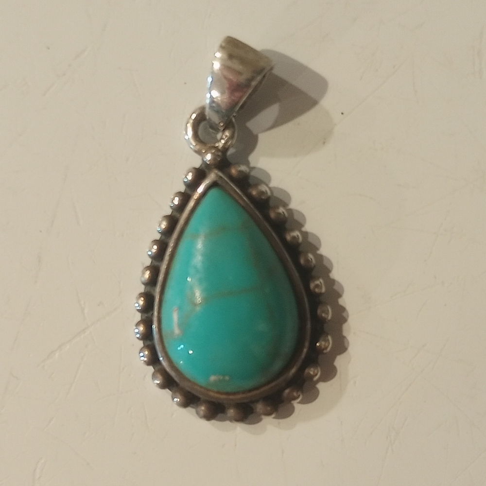Turquoise Teardrop Pendant Necklace – Sterling Silver Accent